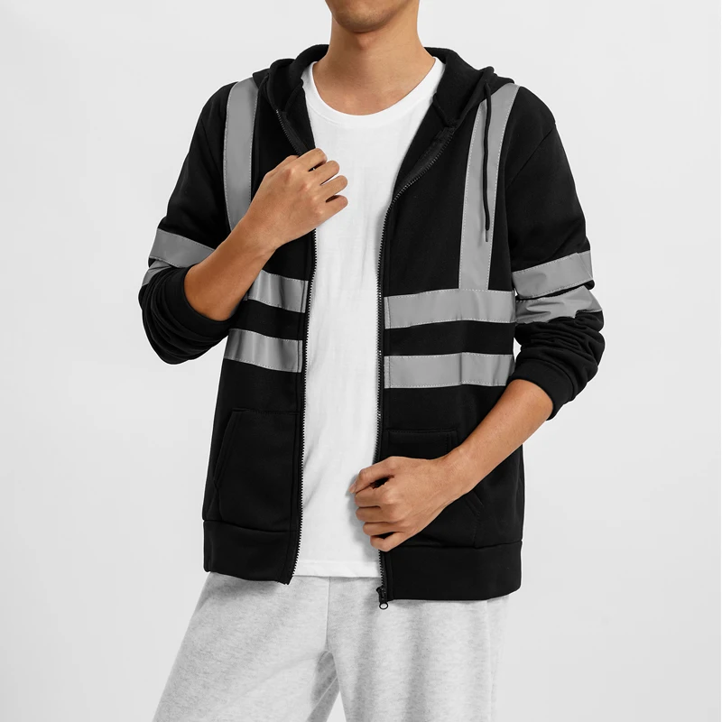 Men s High Visibility Reflective Hooded Coat Safety Workwear Long Sleeve Sweatshirts Autumn Jacket Winter Casual Clothing