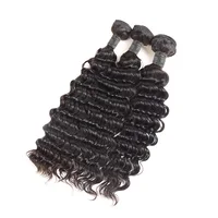 Tissage en lot brésilien naturel Remy Deep Wave, 40 pouces, noir naturel, non traité, Extensions de cheveux, doux et soyeux, 3/4 pièces 3