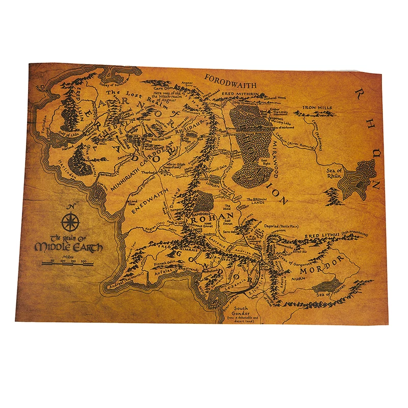 1Pc Novel Kraft Paper Poster Of The Rings Middle Earth Map Vintage Diy Room Sticker Decorazione Art Wall Painting Wall Sticker