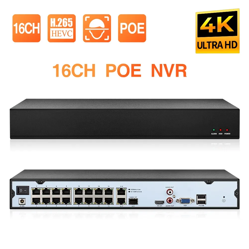 Techage 16CH 1080P POE NVR for 3MP 4MP 5MP 8MP Cameras H.265 Video Recorder For CCTV Security Camera System P2P Remote Devie