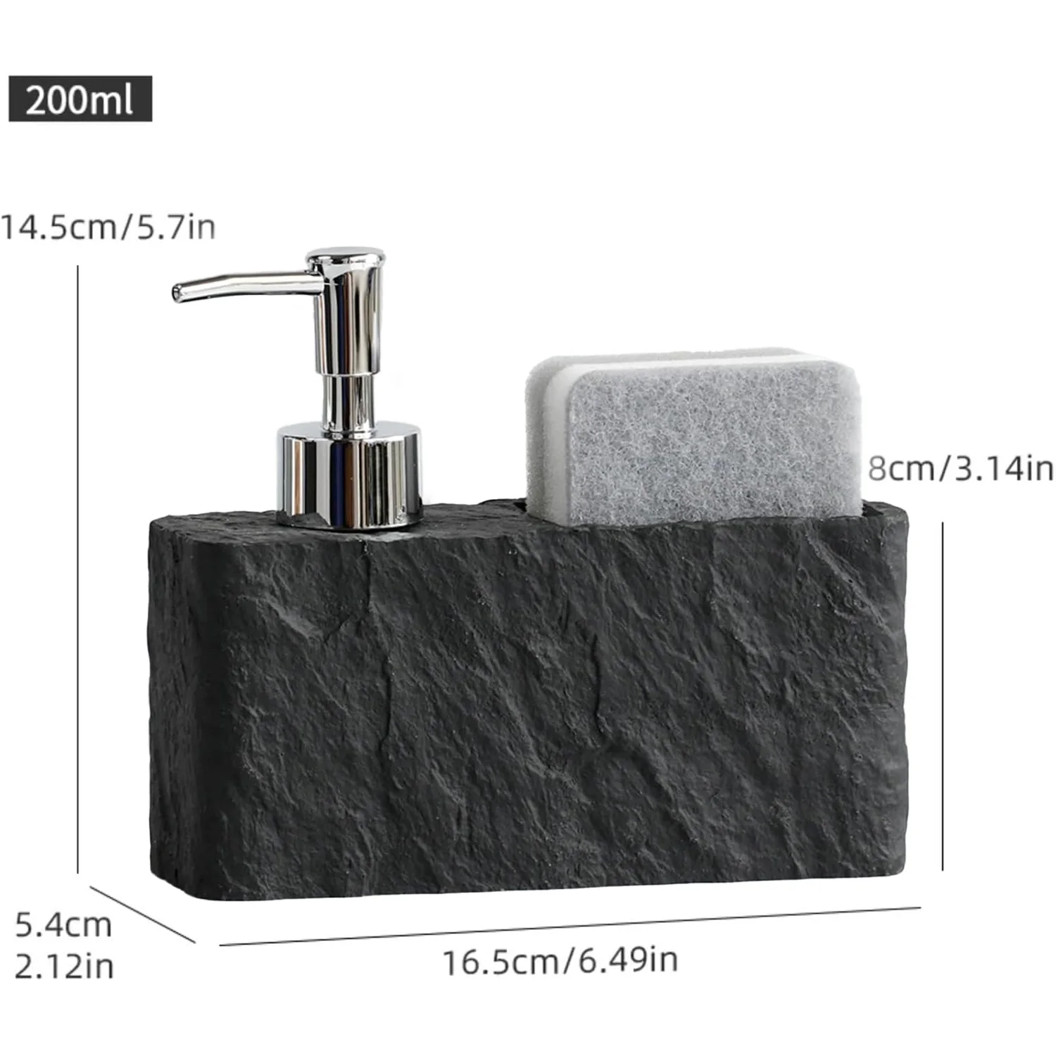 Kitchen Soap Dispenser with Sponge Holder, 2-in-1 Resin Stone Texture Dish Soap Pump and Caddy Organizer for Kitchen 3