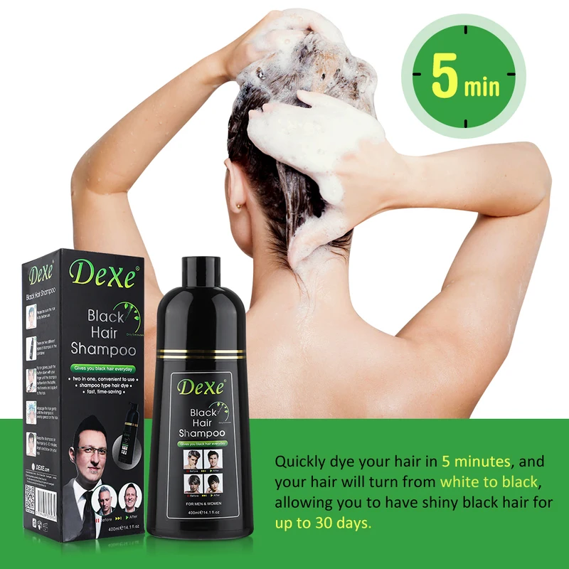 DEXE Dye Shampoo Long-Lasting And Convenient Quick-Dye Black Natural Herbal Plant Essence Ginseng Ginger Hair Care Beauty Health