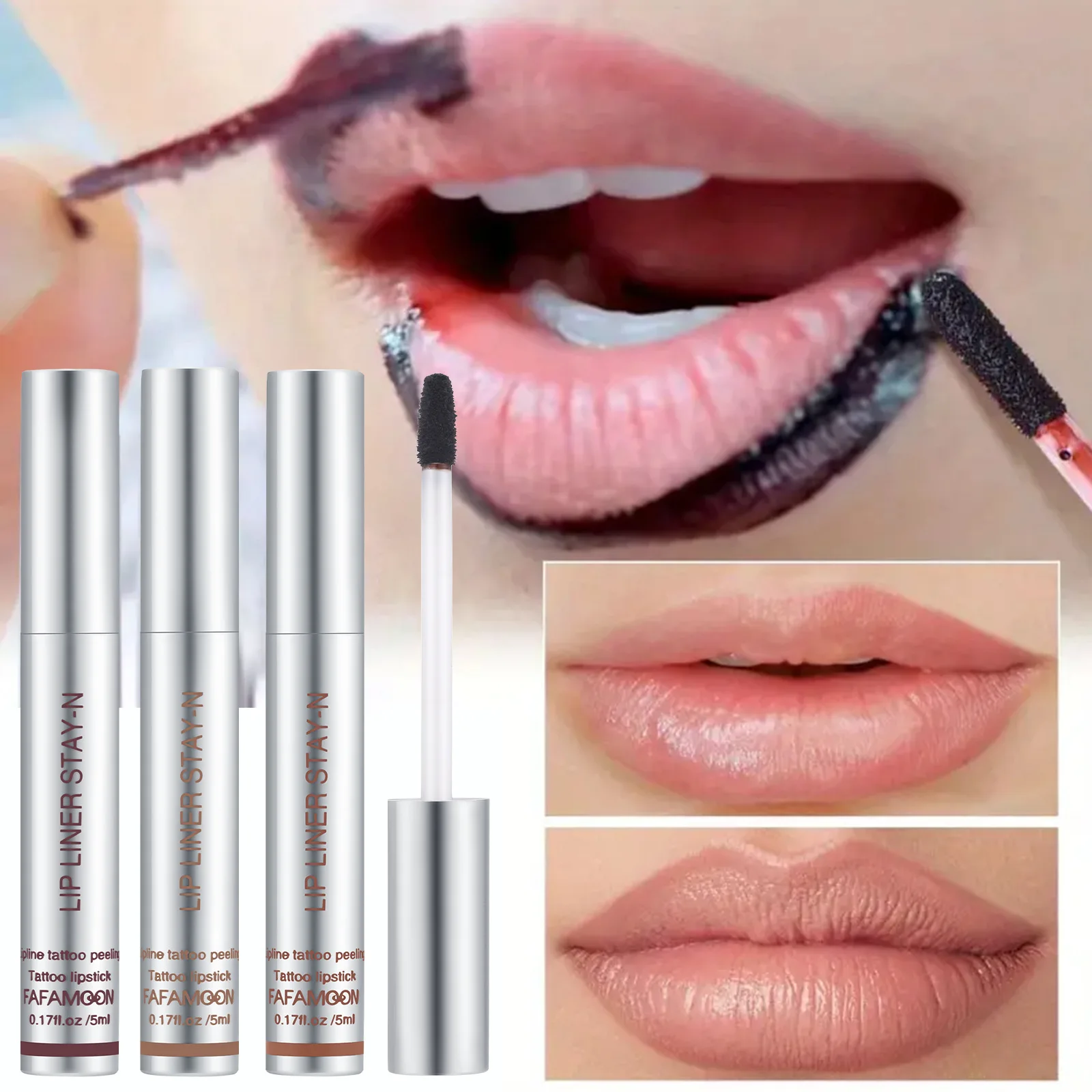 FAFAMOON 3 colors/set  outline the lip shape to show lip color waterproof and sweatproof non-smudging peel-off lip liner set 4