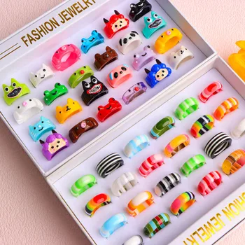 10/20Pcs/Lot New Fashion Romantic Cute Sweet Funny Multicolor Animal Stripes Resin Rings For Women Finger Jewelry Party Gifts 1