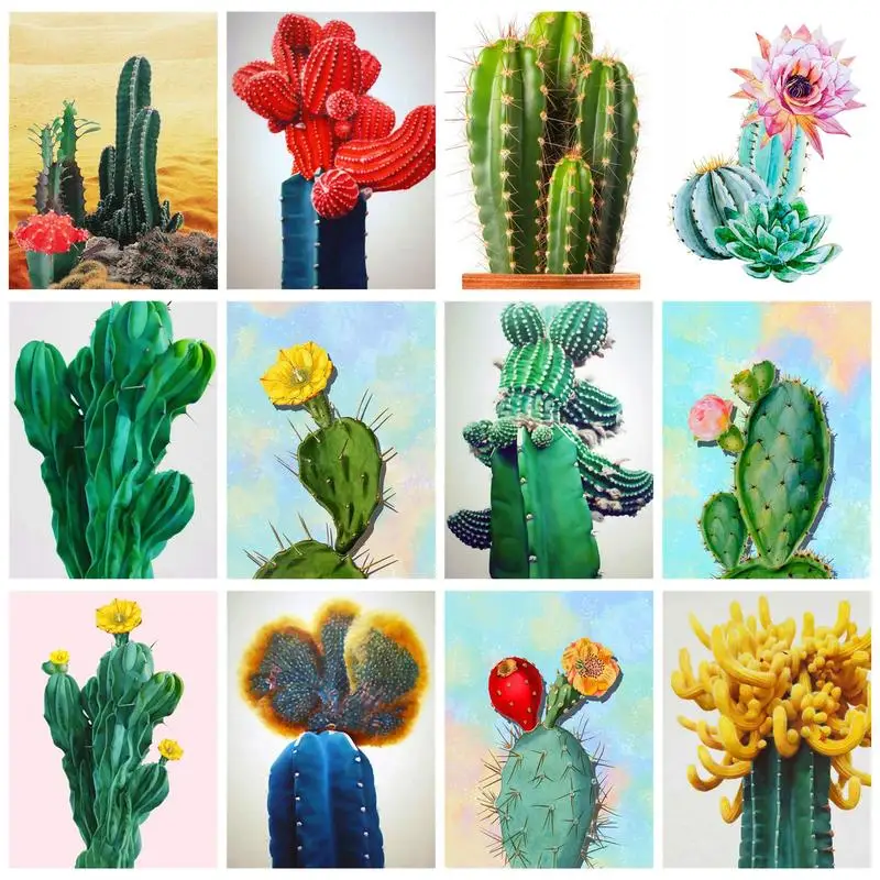 

CHENISTORY Cartoon Painting By Numbers Adults Crafts Cactus Kids Coloring On Numbers Wall Decors On Canvas Unique Gift