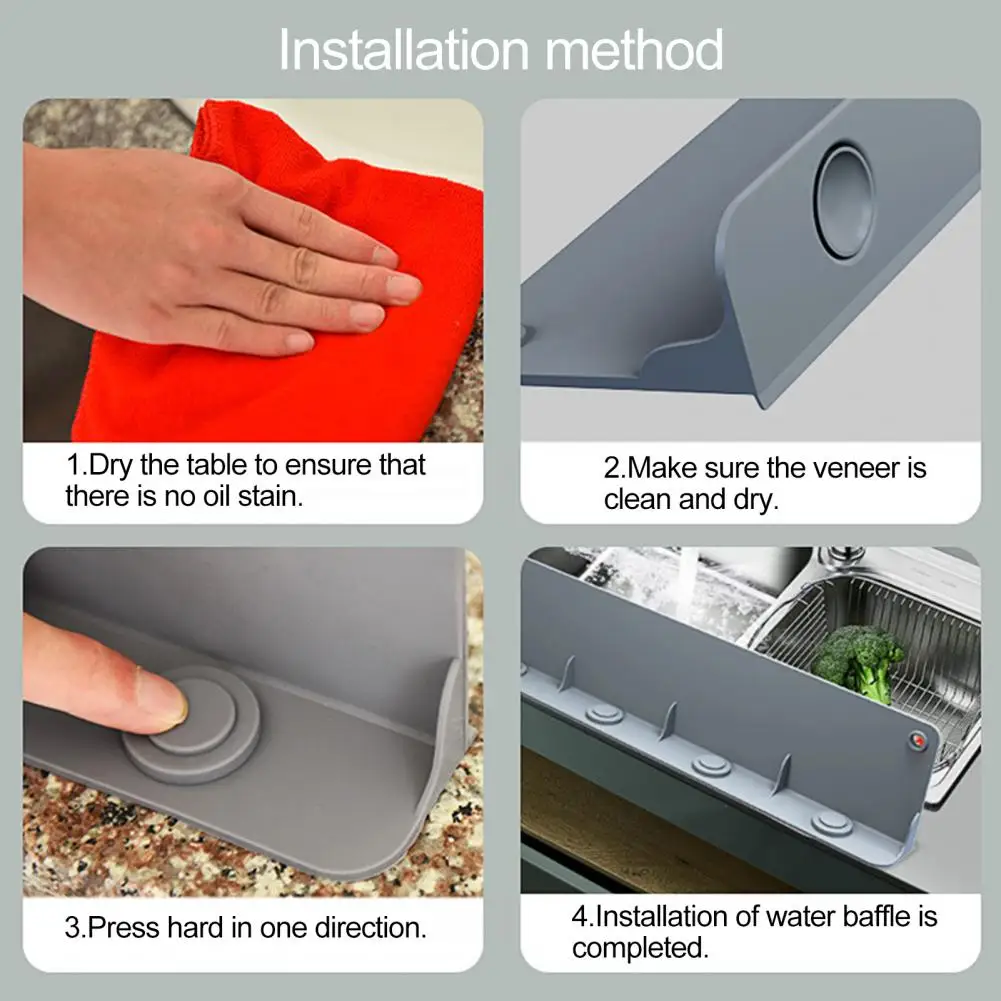 Silicone Sink Splash Guard Pressure Adsorption Slope Design Soft Suction Cup Splash Guard for Water Tank Water Blocking Board