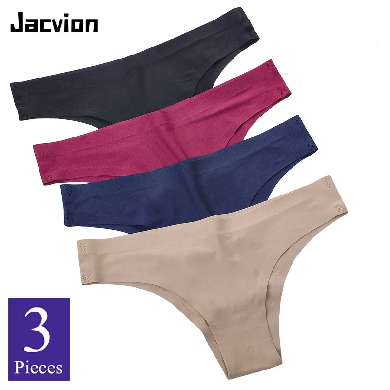 3 Pieces/Pack Seamless Panties Women Sexy Underwear Bikini Briefs Female  Ice Silk Thongs Solid Cotton Crotch Sports T-back