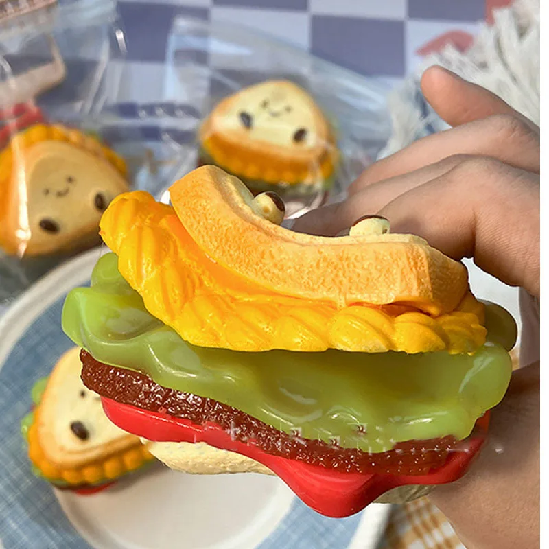 Mochi Taba SquishyNEW Extra Thick Sandwich Baby Toast Pinch Fidget Toy Layered Burger Split Sandwich Toy Antistress Autism Gift 5