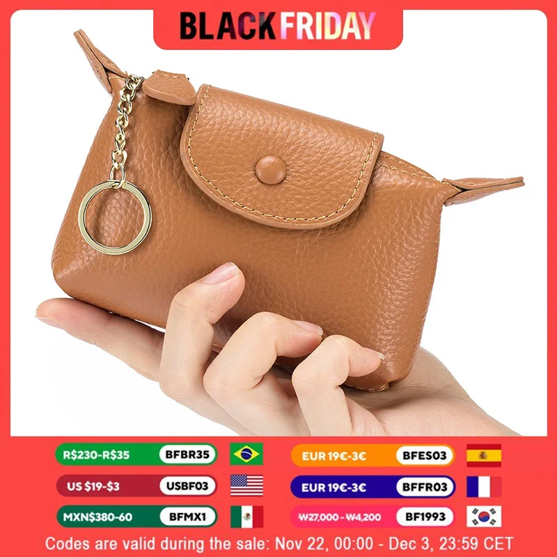 Women's Genuine Leather Clutch Mini Pouch Large Capacity Double Zipper Multi-function Coin Purse
