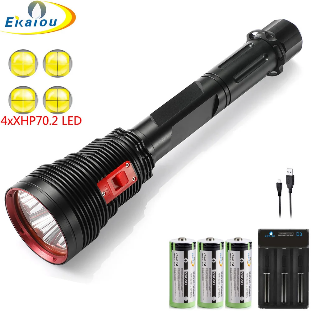 

Ультраяркий фонарик для дайвинга, 4 X XHP70.2, 200 м