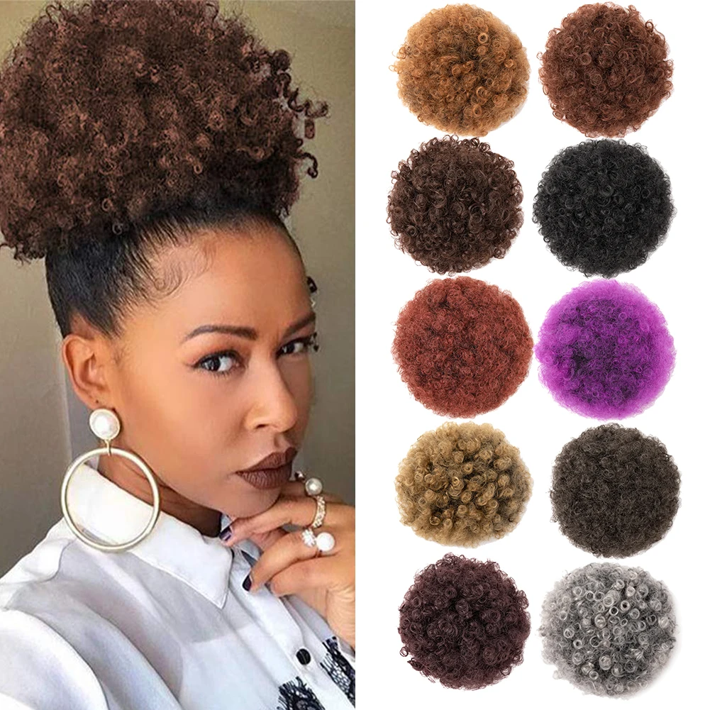 Afro Puff Drawstring Synthetic Ponytail Extension for Black Women High Quality Clip in Kinky Drawstring Curly Ponytail Bun