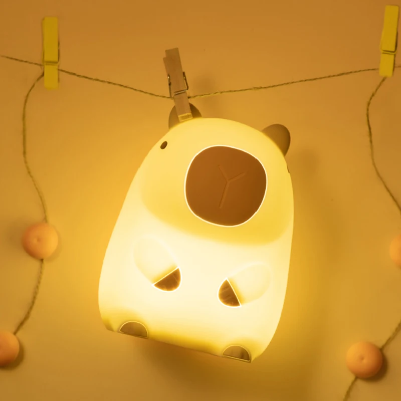 Cute Capybara silicone lamp animal gift USB Rechargeable touch bedside sleeping light Decorative nightlight for children's room 5
