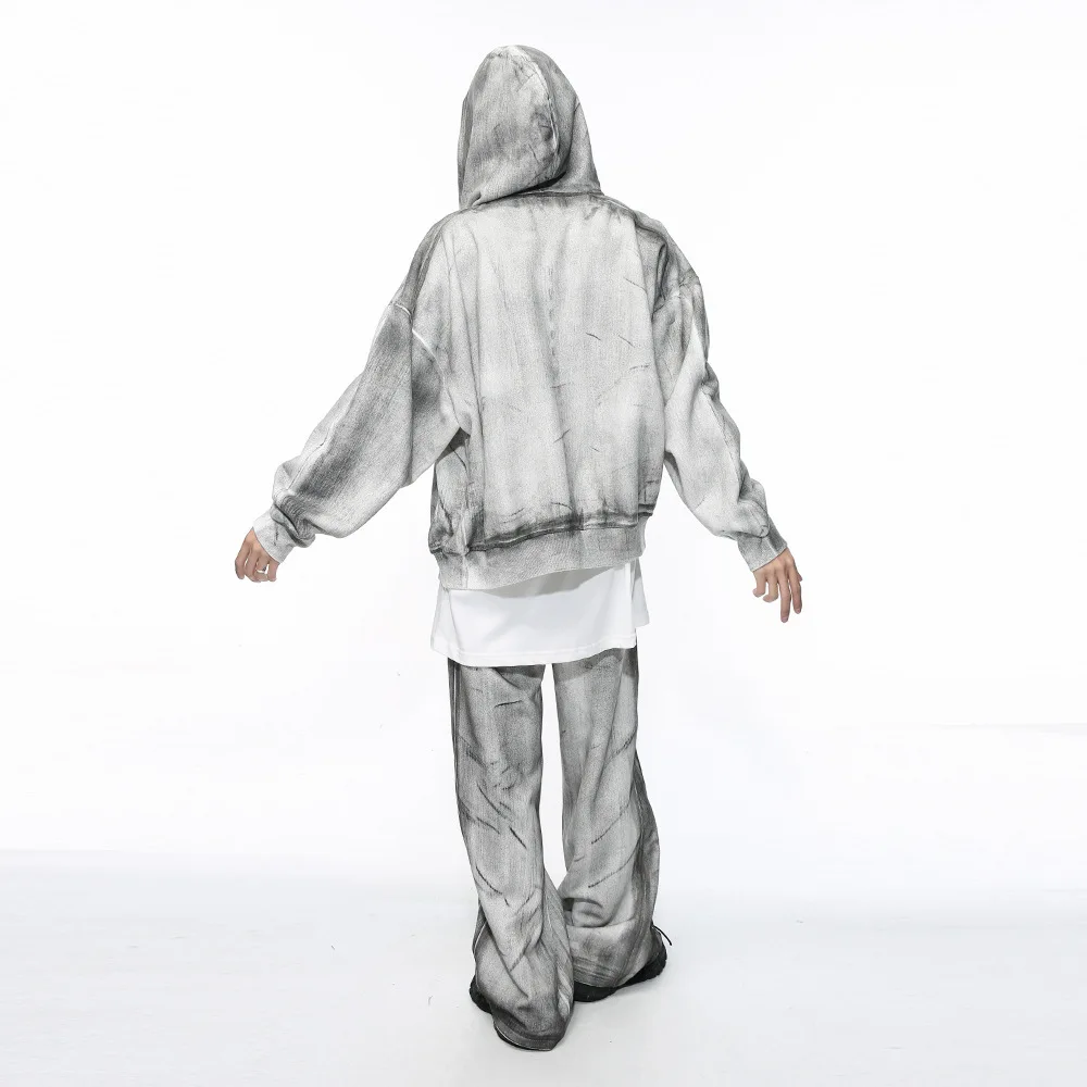 2024 Spring Autumn Men's Suit Pleated Long Sleeve Hooded Sweatshirt Wide Leg Loose Comfort Sweatpants Casual Sports Suit