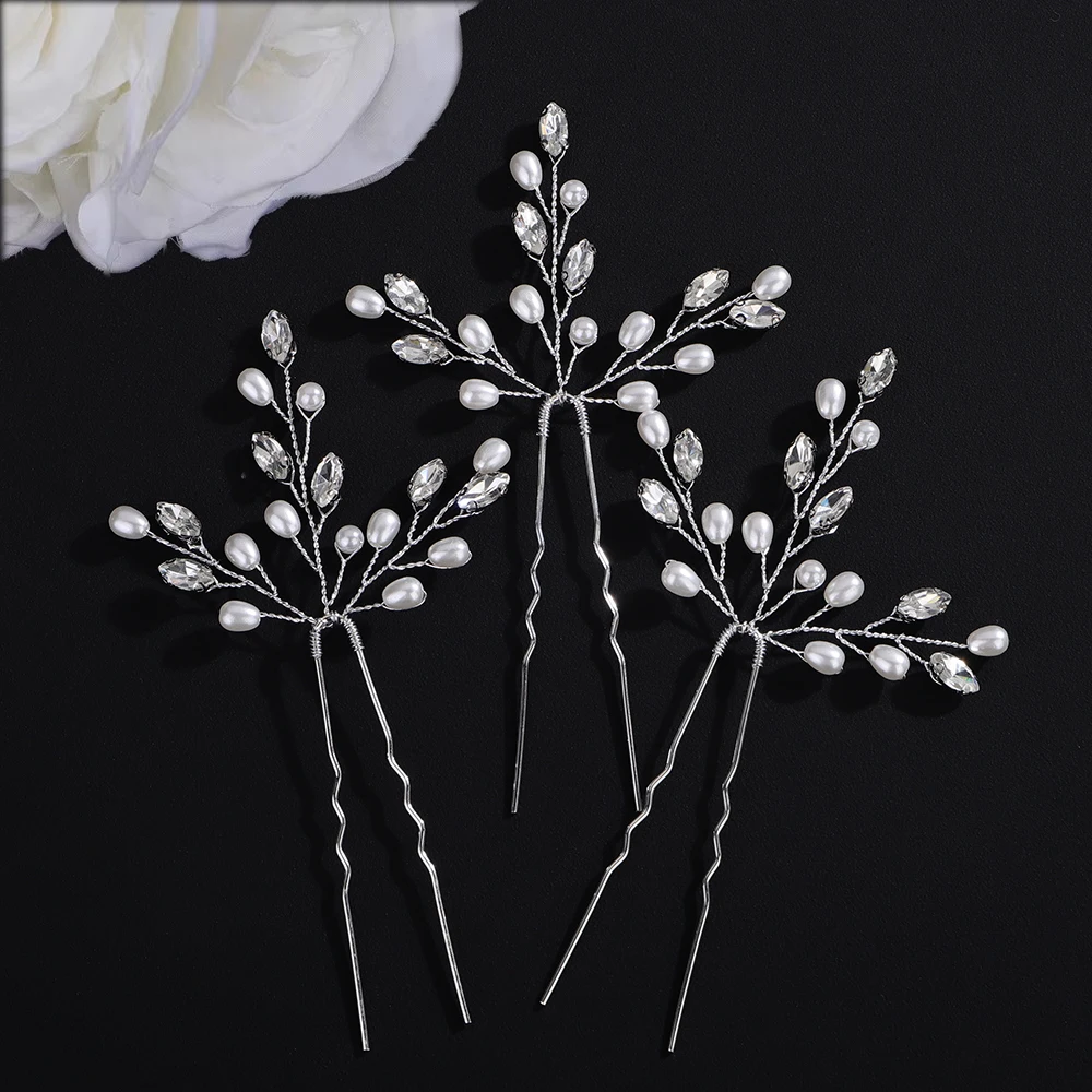 Hair Accessories Bridal Hair Accessories 3PCS Wedding Hair Pins Tiara Headdresses Hair Jewelry Bride Accessories Fascinator