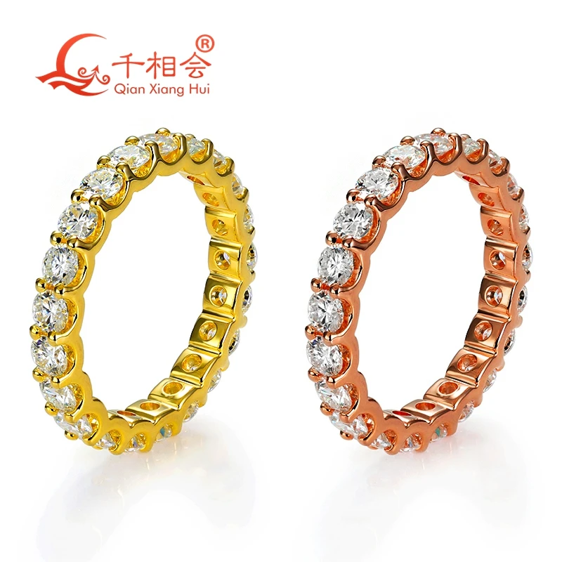 yellow rose gold  0.1ct 3mm round white moissanite Eternity Band Customizable Specifications 925 Silver Jewelry Rings Engagement 3mm round five stones d vvs white moissanite 925 silver one line up moissanite eternity band rings for ladies gift