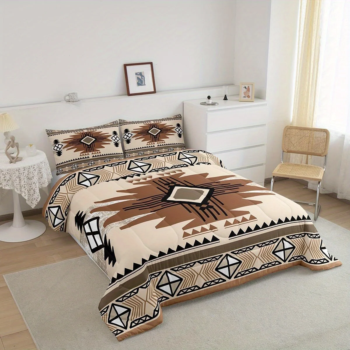 2/3Pcs Boho Western Duvet Cover Set, Queen King Size All Season Soft Warm Bedding with Pillowcases, Festival Gift Home Decor