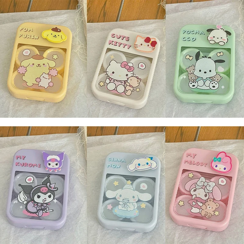 

Cute Cartoon Contact Lens Companion Box Kuromi Hello Kitty Cinnamoroll Anime Kawaii Color Contact Lens Care Box Two Sets