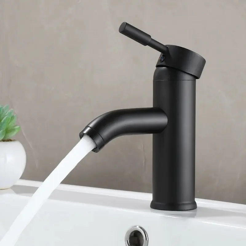 basin faucet Black Minimalist Style Bathroom Faucet Hot Cold Water Sink Mixer Tap Stainless Steel Basin Faucets