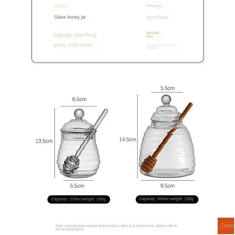 Glass Honey Jar Glass Honeycomb Tank Kitchen Tools Honey Storage Container with Dipper and Lid Bottle for Party Kitchen