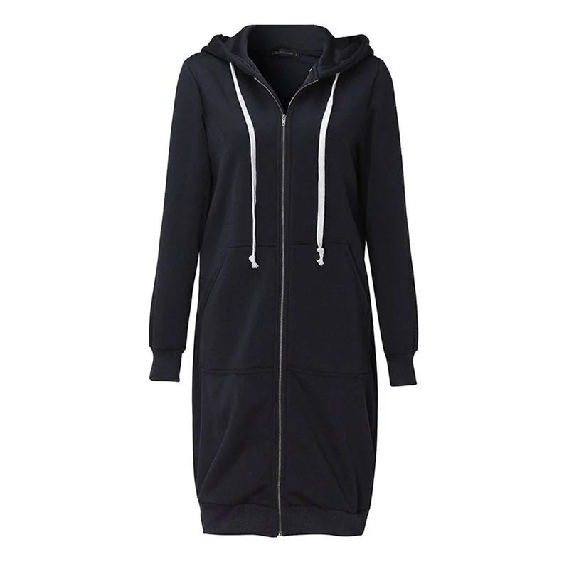 Autumn Winter Thickening Hoodies Leisure Loose Hooded Jackets Zipper Pockets Oversize Sweatshirt Sports Dresses Outwear Women