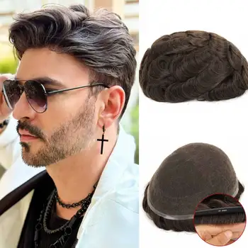 Protesi Capillare Topunique Full Swiss Lace da Uomo, Densità Leggera-Media 90%, per Sistema di Sostituzione dei Capelli