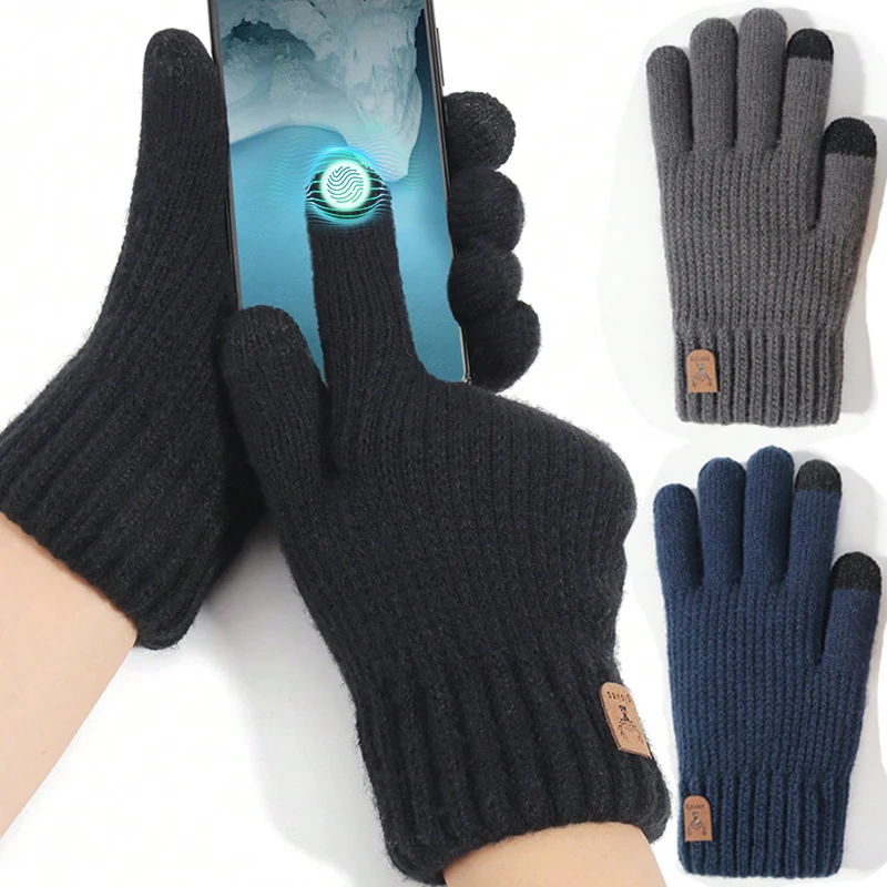 Cashmere Gloves Winter Warm Five Finger Mittens Touchable Men Outdoors Skiing Cycling Motorcycle Cold-proof Fingering Gloves