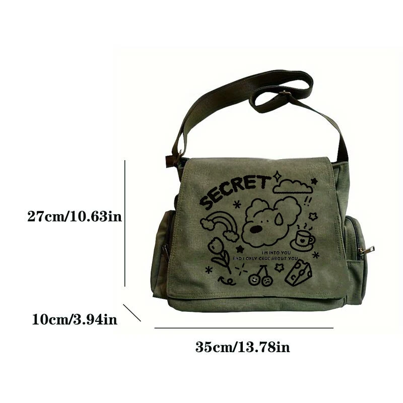 حقيبة كتف قماشية على شكل جرافيتي للنساء ذات سعة كب...