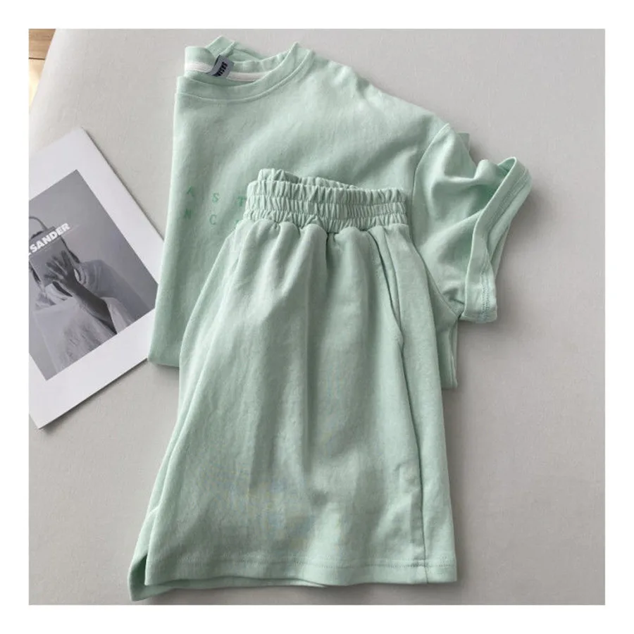 cute pj sets Summer Two Piece Sets Oversized Women's Green Korean Letter Printing Short Sleeve T-shirt+Solid Casual Pants Jogging Outfits two piece sets