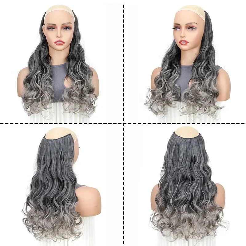 Synthetic 20Inch One Piece Gray  Extensions  Curly Hairpiece for Women Girl Hair Accessories