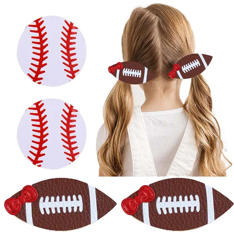 ncmama Rugby Ball Baseball Hairpin PU Leather Hair Clips Girls Kids Boutique Hairclip Barrettes Headwear Sports Hair Accessories