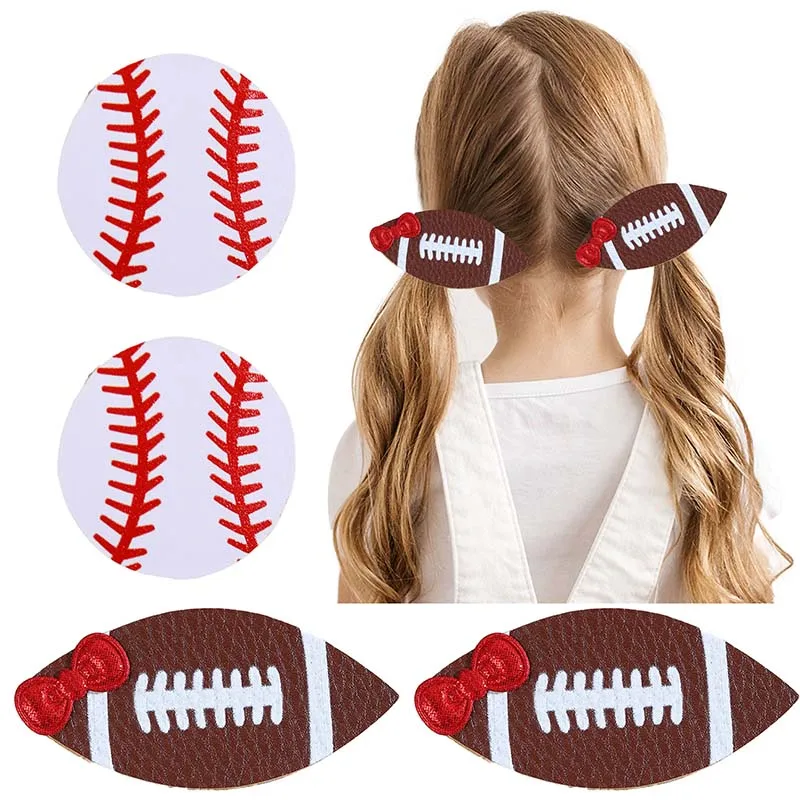 

ncmama Rugby Ball Baseball Hairpin PU Leather Hair Clips Girls Kids Boutique Hairclip Barrettes Headwear Sports Hair Accessories
