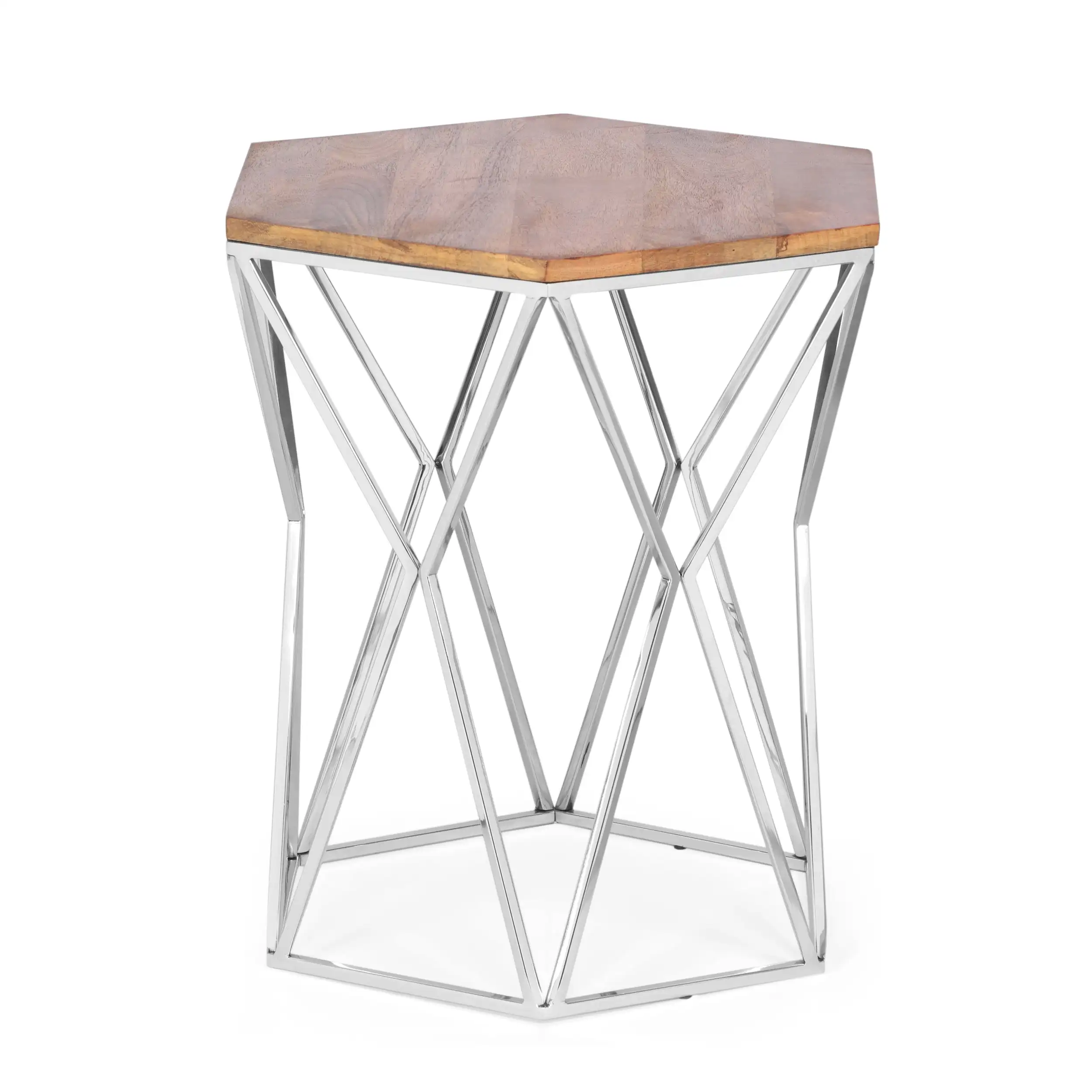 

Noble House Luoma High Load-bearing Strong Stable and Durable Hexagon Stainless Steel Side Table, Walnut/Nickel