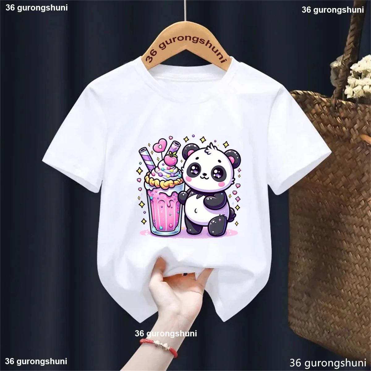 Adorable Kawaii Panda Boba Tea Cartoon T-Shirt