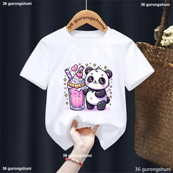 Adorable Kawaii Panda Boba Tea Cartoon T - Shirt - 10T (33912W)