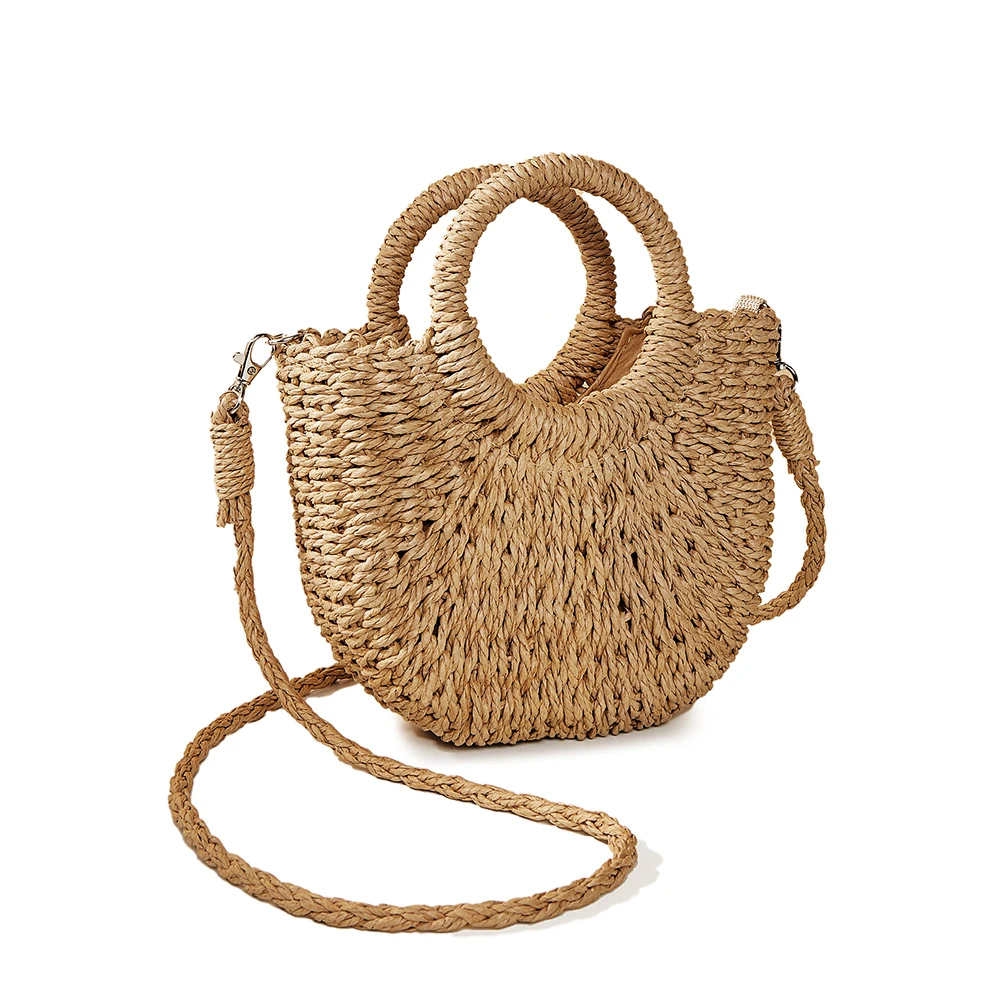 

Handmade Half-Moon Rattan Woven Straw Bag Summer Women Hollow Out Handbag Crossbody Bags Girls Beach Half-Round Shoulder Bag