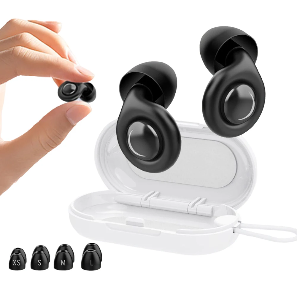 Reusable Silicone Sleep Ear Plugs W/ 10 Eartips in XS/S/M/L Hearing Protection Earplugs Noise Cancelling Ear Plugs for Sleeping
