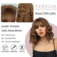 Perruques synthétiques courtes ondulées en cuivre marron miel avec frange, perruque de Cosplay Lolita Bob pour femmes, cheveux Afro naturels quotidiens résistants à la chaleur 2