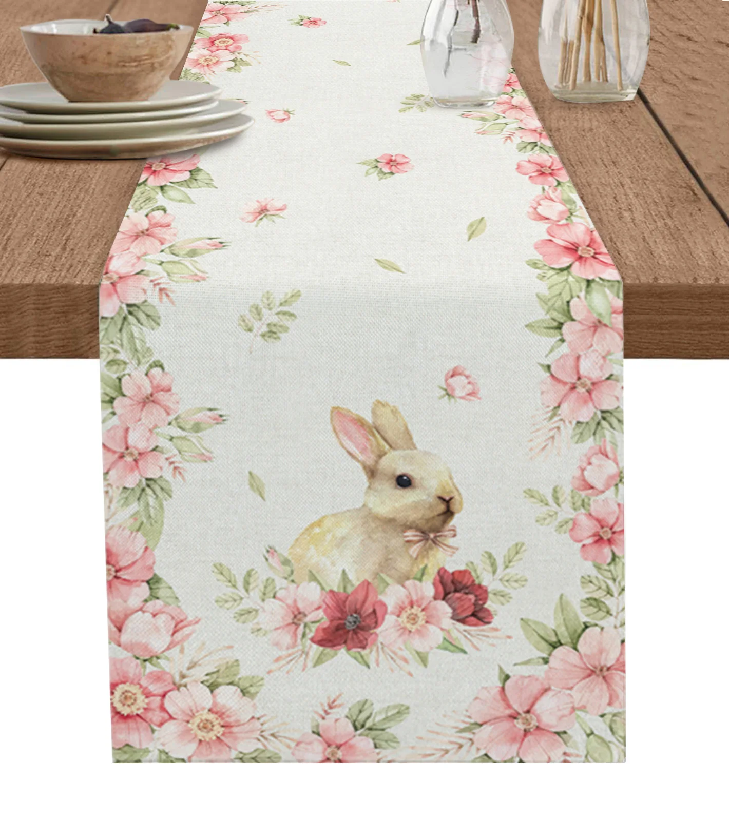 

Пасхальный кролик, Акварельные Цветы, льняная настольная дорожка, планшетофон для столового стола, декор для свадебной вечеринки