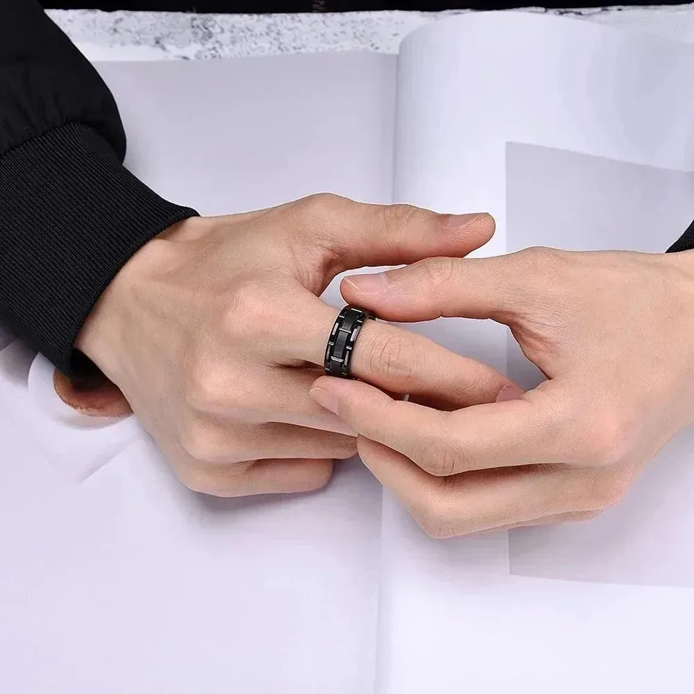 Wedding Rings Finger Rings Jewelry Rings Ring Jewelry 8mm Tungsten Wedding Rings For Men Black Brushed Brick Pattern Men Stainless Steel Rings Wedding Jewelry