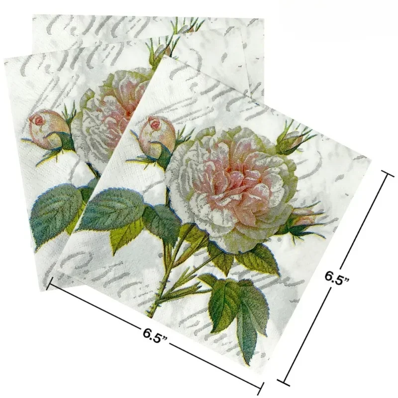 Paper Napkins Disposable Paper Placemats 20pcs 33*33cm 2-Ply Floral Wood Pulp Paper Food Grade Printed Patterned Paper Placemats Rose Printed Square Napkins