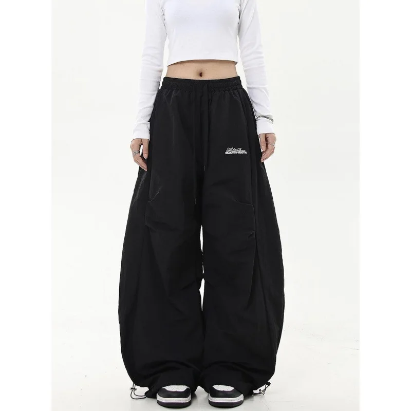 552529-5518f6.jpg American retro hip-hop street work pants with a high-end feel, pleated umbrella, military workwear, high waisted drawstring pant - Image 1