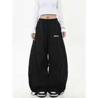 American retro hip-hop street work pants with a high-end feel, pleated umbrella, military workwear, high waisted drawstring pant