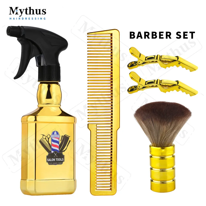 

Mythus Luxury Plating Gold Barber Hair Cutting Tools Set Fade Haircut Comb Neck Brush Spray Bottle Hair Salon Styling Tools Kit