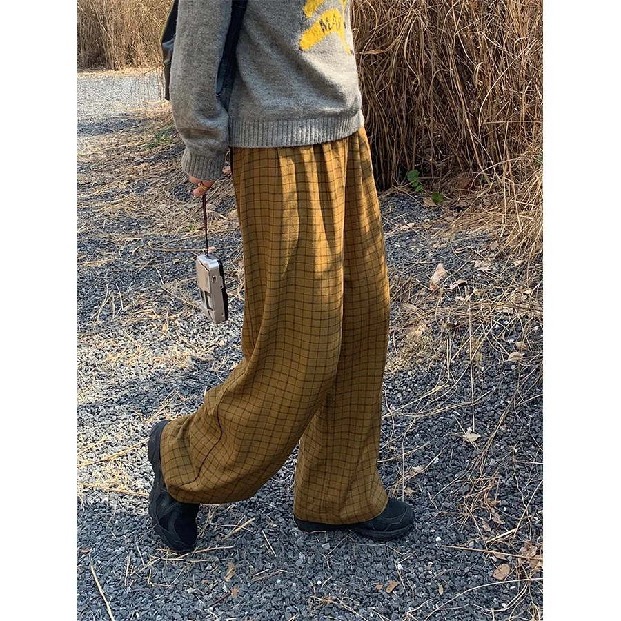 

Lazy Plaid Straight Casual Pants Female Fall Korean Version of Simple Versatile Loose Wide-legged Pants