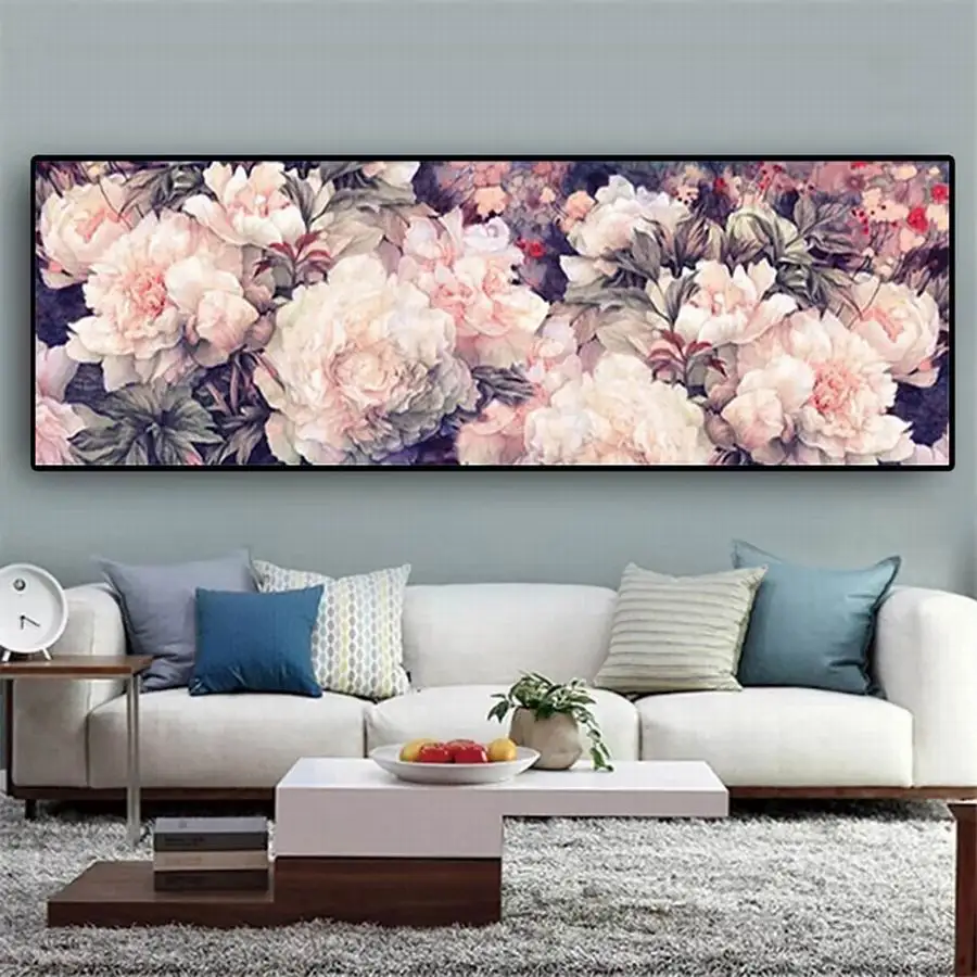 Diy 5D Diamond Art Blooming Peony Flower Painting Kits Extra Large Size Floral Full Drill Mosaic Embroidery Rhinestone Picture