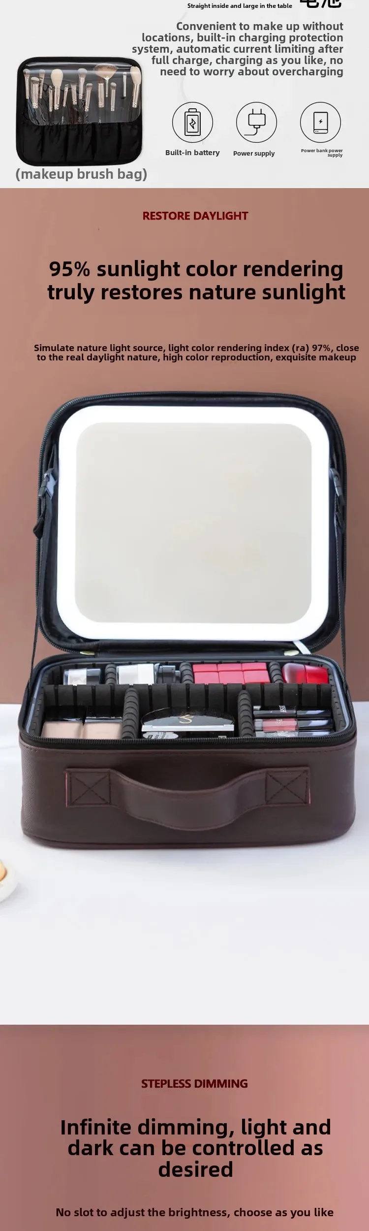 LED Lighted Travel Makeup Bag with Mirror – Portable Cosmetic Storage Case with USB Cha... - SKU TMO16582 - UGI Packaging