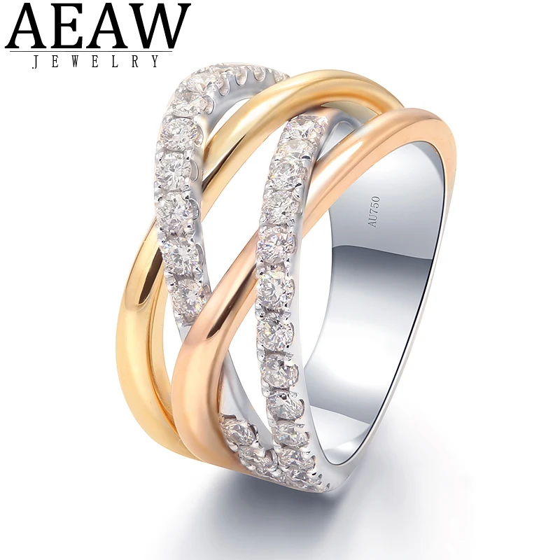 

Lab Grown Diamond 18K Gold Ring Lover's Engagemet Jewelry Three Color Circles Women & Men Gift Couple's Wedding Finger Rings