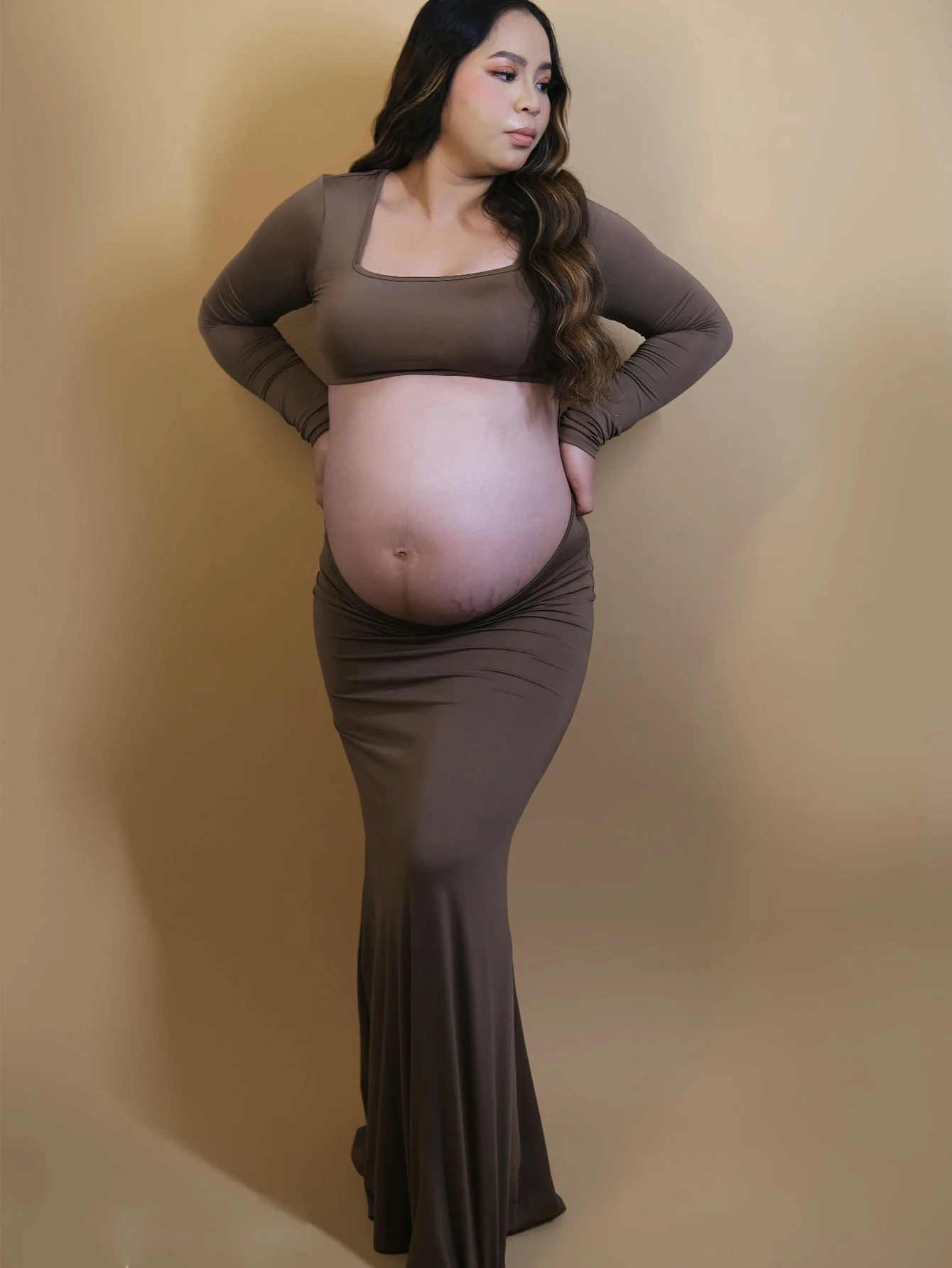 Maternity Bodycon Dresses Pregnant Photo Dress Square Neck Long Sleeve Wedding Party Pregnant Clothes 2 Sde545b156746484f9448e1d75c34be98y