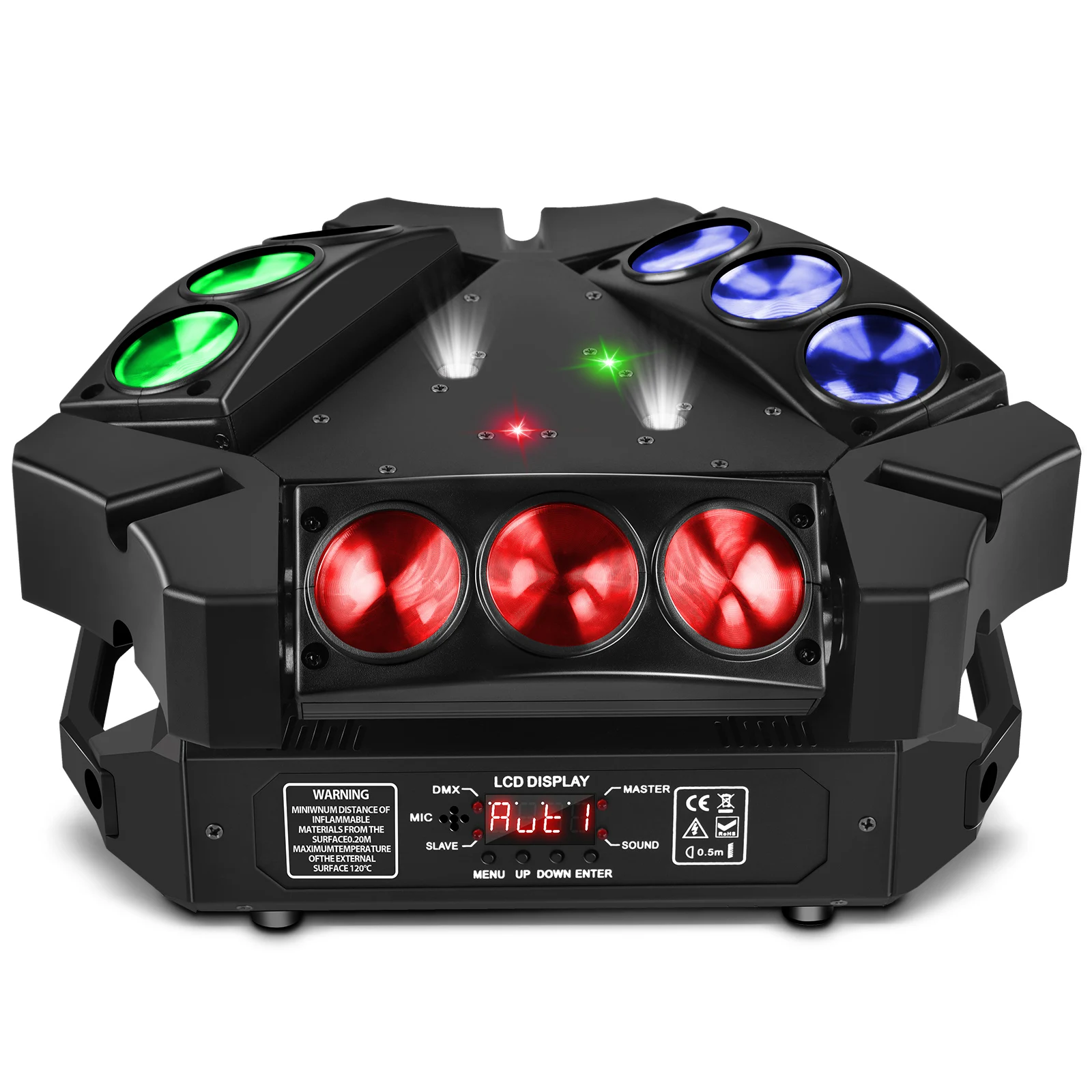 Mini 9 Head Bird Moving Head Stage Effect Light 9*3W RGB LEDs DMX512 Sound Auto Master-slave