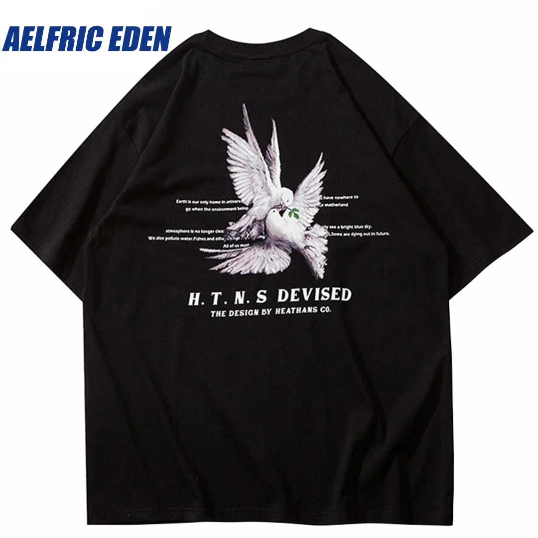 

Aelfric Eden Pigeon Letter Printed T Shirt Men Streetwear Harajuku Tshirt Hip Hop Casual Summer Short Sleeve T-Shirt Tops Tees